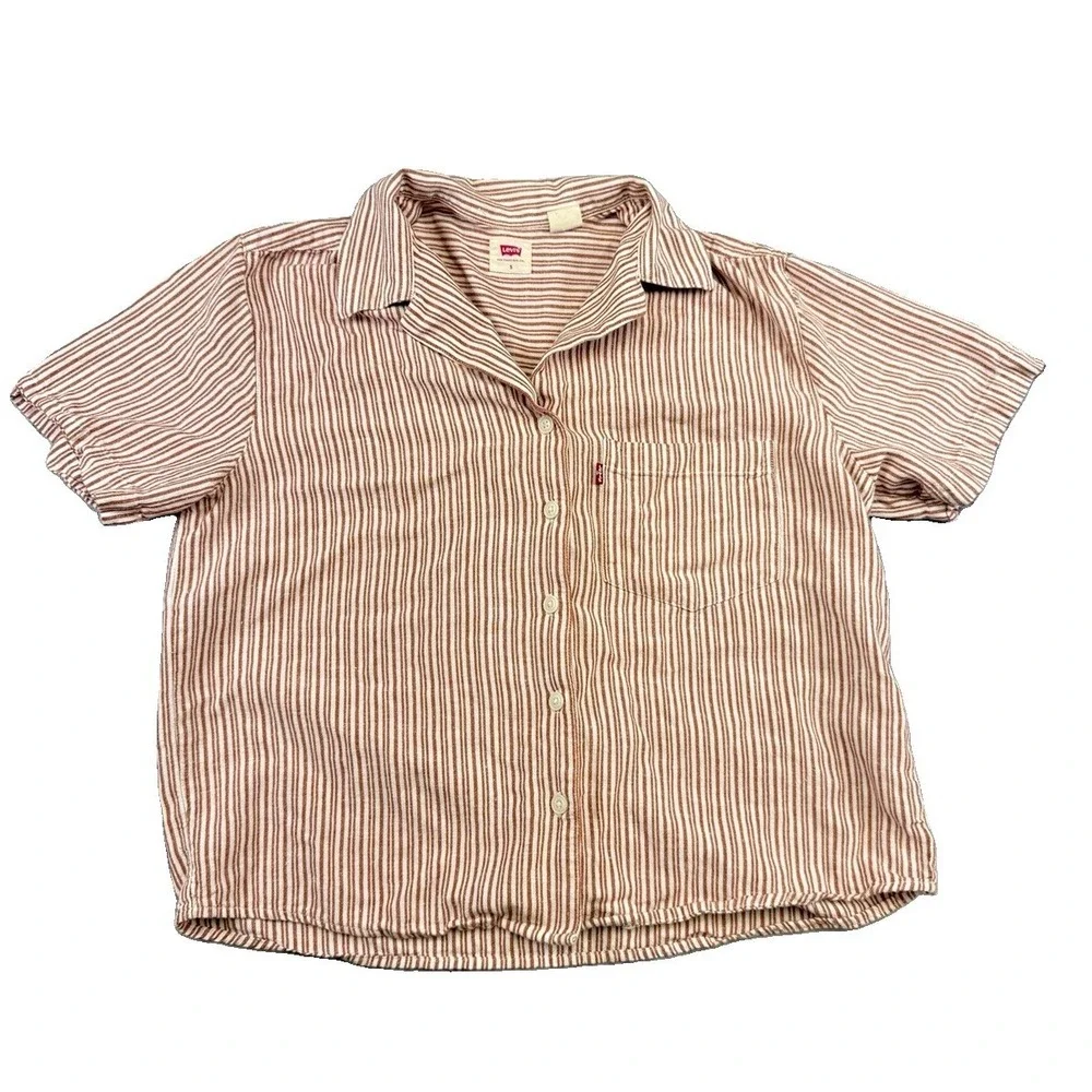 Levi's Women's Aiden Short Sleeve Button Front Shirt Sz Sm Boxy Lagenlook Boho